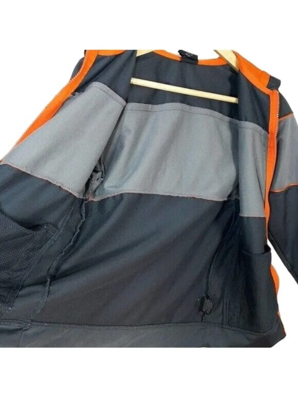 Starter Boys Full Zip Jacket Gray Size 10 Large Orange Color Block Pockets Hood
